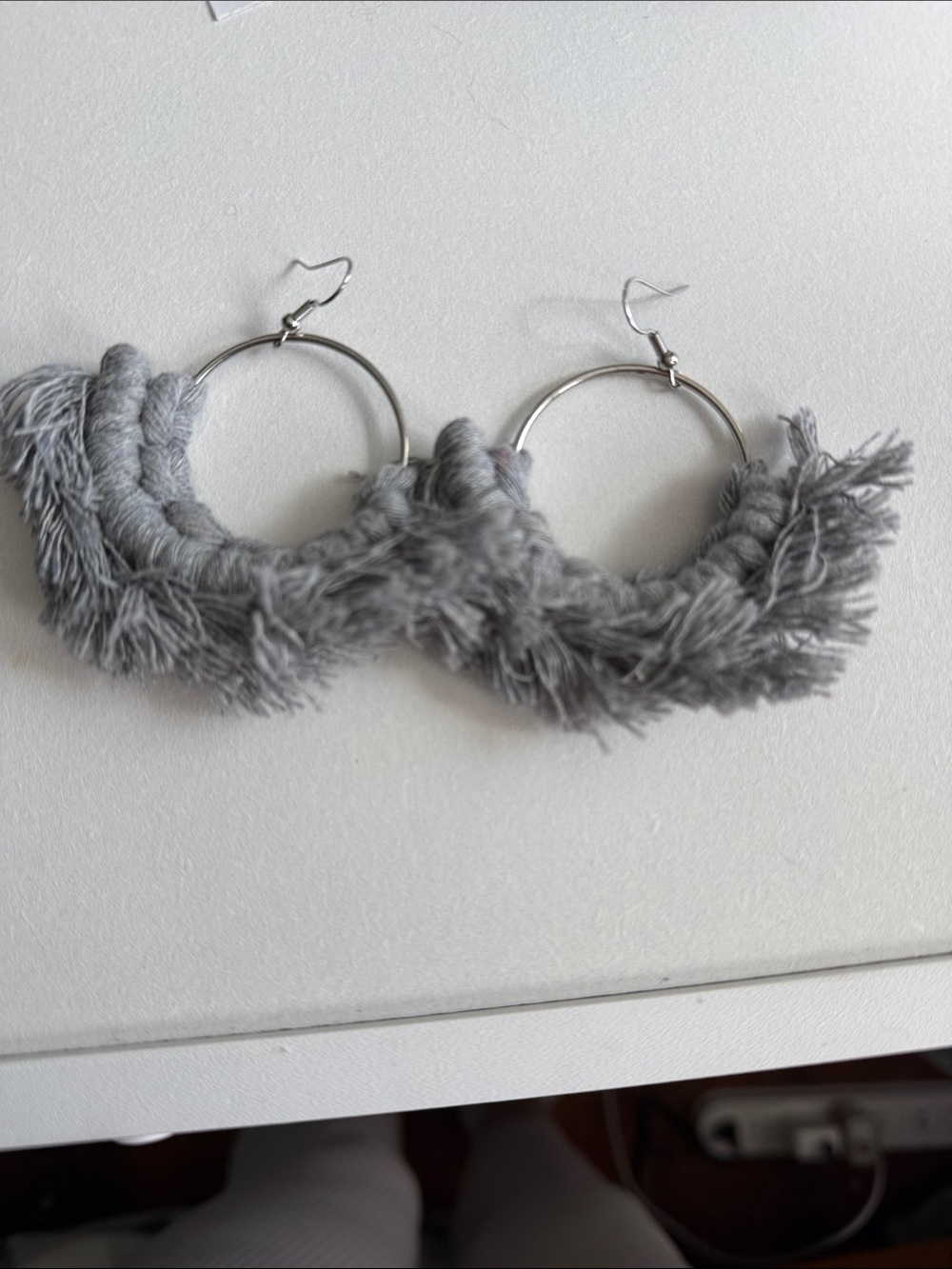 Source Unknown Gray Fringe Hoop Earrings
